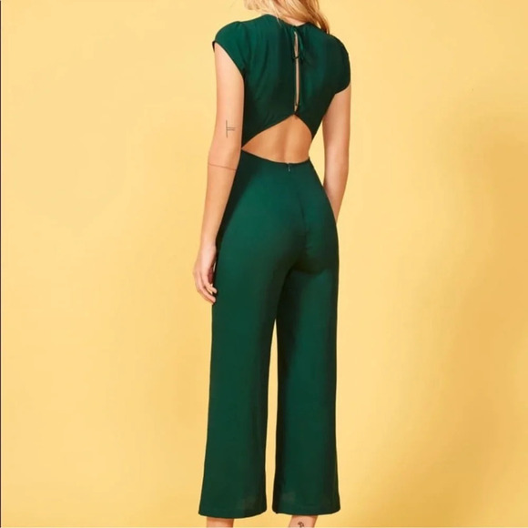 Reformation Mayer Green Emerald Jumpsuit Womens Size 0 Back Keyhole Festival - Picture 1 of 16
